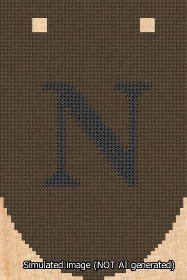 A simulated image of the stitched needlepoint design: Banner 13m Rounded N Black on Brown. Not A.I. generated.