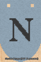 A simulated image of the stitched needlepoint design: Banner 13m Rounded N Black on Light Blue. Not A.I. generated.