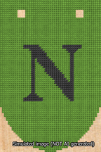 A simulated image of the stitched needlepoint design: Banner 13m Rounded N Black on Light Green. Not A.I. generated.