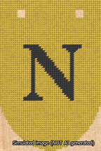 A simulated image of the stitched needlepoint design: Banner 13m Rounded N Black on Yellow. Not A.I. generated.