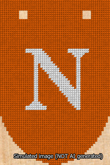 A simulated image of the stitched needlepoint design: Banner 13m Rounded N White on Orange. Not A.I. generated.