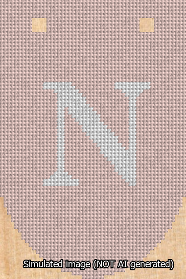 A simulated image of the stitched needlepoint design: Banner 13m Rounded N White on Pink. Not A.I. generated.