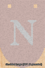 A simulated image of the stitched needlepoint design: Banner 13m Rounded N White on Pink. Not A.I. generated.