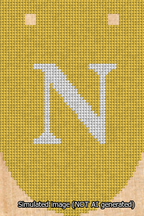 A simulated image of the stitched needlepoint design: Banner 13m Rounded N White on Yellow. Not A.I. generated.
