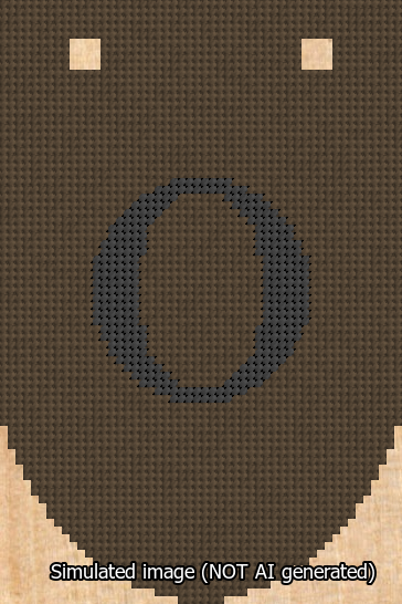 A simulated image of the stitched needlepoint design: Banner 13m Rounded O Black on Brown. Not A.I. generated.