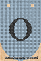 A simulated image of the stitched needlepoint design: Banner 13m Rounded O Black on Light Blue. Not A.I. generated.