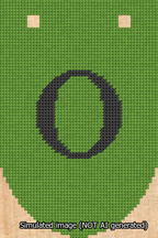 A simulated image of the stitched needlepoint design: Banner 13m Rounded O Black on Light Green. Not A.I. generated.
