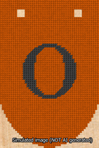 A simulated image of the stitched needlepoint design: Banner 13m Rounded O Black on Orange. Not A.I. generated.