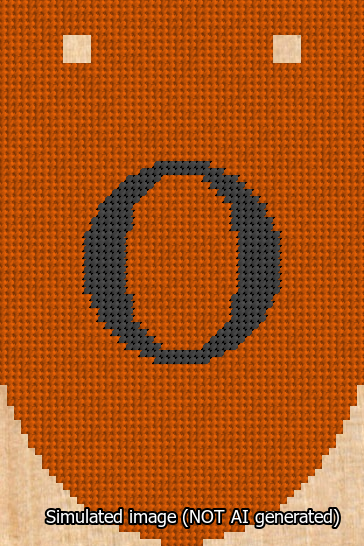 A simulated image of the stitched needlepoint design: Banner 13m Rounded O Black on Orange. Not A.I. generated.