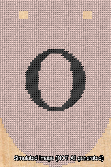 A simulated image of the stitched needlepoint design: Banner 13m Rounded O Black on Pink. Not A.I. generated.