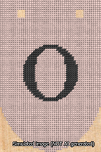 A simulated image of the stitched needlepoint design: Banner 13m Rounded O Black on Pink. Not A.I. generated.