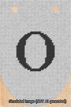 A simulated image of the stitched needlepoint design: Banner 13m Rounded O Black on White. Not A.I. generated.