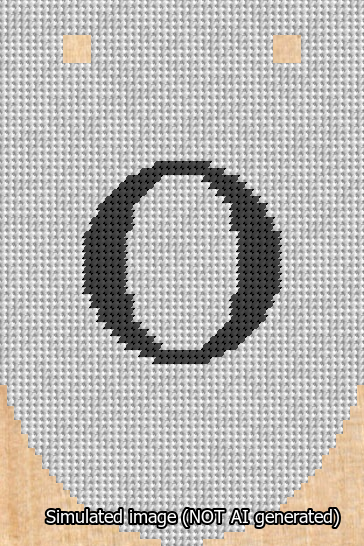 A simulated image of the stitched needlepoint design: Banner 13m Rounded O Black on White. Not A.I. generated.