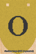 A simulated image of the stitched needlepoint design: Banner 13m Rounded O Black on Yellow. Not A.I. generated.