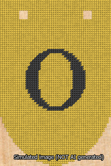 A simulated image of the stitched needlepoint design: Banner 13m Rounded O Black on Yellow. Not A.I. generated.
