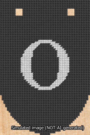A simulated image of the stitched needlepoint design: Banner 13m Rounded O White on Black. Not A.I. generated.