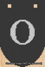 A simulated image of the stitched needlepoint design: Banner 13m Rounded O White on Black. Not A.I. generated.