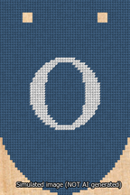A simulated image of the stitched needlepoint design: Banner 13m Rounded O White on Blue. Not A.I. generated.