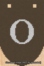 A simulated image of the stitched needlepoint design: Banner 13m Rounded O White on Brown. Not A.I. generated.