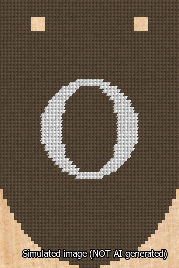 A simulated image of the stitched needlepoint design: Banner 13m Rounded O White on Brown. Not A.I. generated.