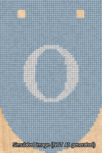 A simulated image of the stitched needlepoint design: Banner 13m Rounded O White on Light Blue. Not A.I. generated.