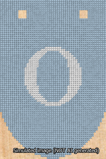 A simulated image of the stitched needlepoint design: Banner 13m Rounded O White on Light Blue. Not A.I. generated.