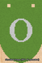 A simulated image of the stitched needlepoint design: Banner 13m Rounded O White on Light Green. Not A.I. generated.