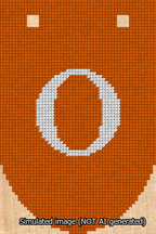 A simulated image of the stitched needlepoint design: Banner 13m Rounded O White on Orange. Not A.I. generated.