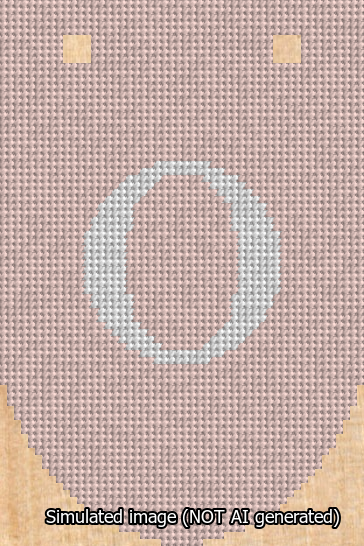 A simulated image of the stitched needlepoint design: Banner 13m Rounded O White on Pink. Not A.I. generated.