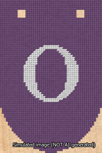 A simulated image of the stitched needlepoint design: Banner 13m Rounded O White on Purple. Not A.I. generated.