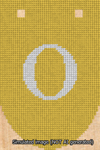 A simulated image of the stitched needlepoint design: Banner 13m Rounded O White on Yellow. Not A.I. generated.