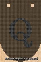 A simulated image of the stitched needlepoint design: Banner 13m Rounded Q Black on Brown. Not A.I. generated.
