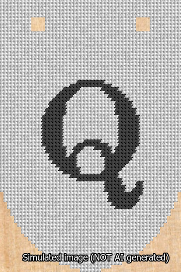 A simulated image of the stitched needlepoint design: Banner 13m Rounded Q Black on White. Not A.I. generated.