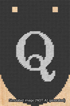 A simulated image of the stitched needlepoint design: Banner 13m Rounded Q White on Black. Not A.I. generated.
