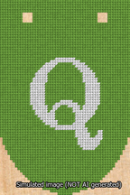 A simulated image of the stitched needlepoint design: Banner 13m Rounded Q White on Light Green. Not A.I. generated.