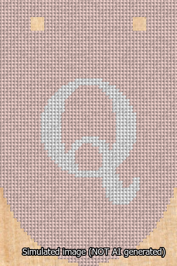 A simulated image of the stitched needlepoint design: Banner 13m Rounded Q White on Pink. Not A.I. generated.