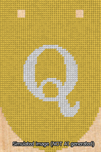 A simulated image of the stitched needlepoint design: Banner 13m Rounded Q White on Yellow. Not A.I. generated.