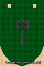 A simulated image of the stitched needlepoint design: Banner 13m Rounded Question Black on Green. Not A.I. generated.