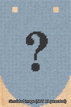 A simulated image of the stitched needlepoint design: Banner 13m Rounded Question Black on Light Blue. Not A.I. generated.