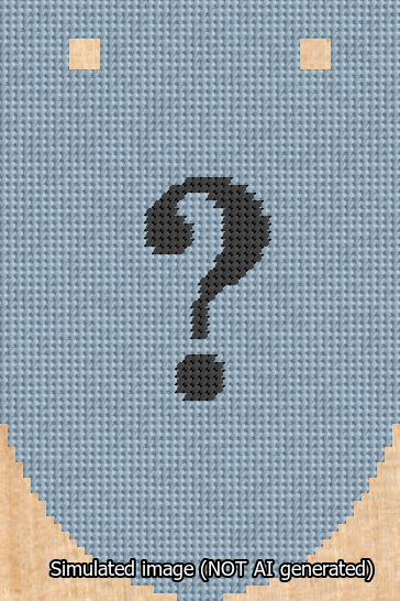 A simulated image of the stitched needlepoint design: Banner 13m Rounded Question Black on Light Blue. Not A.I. generated.