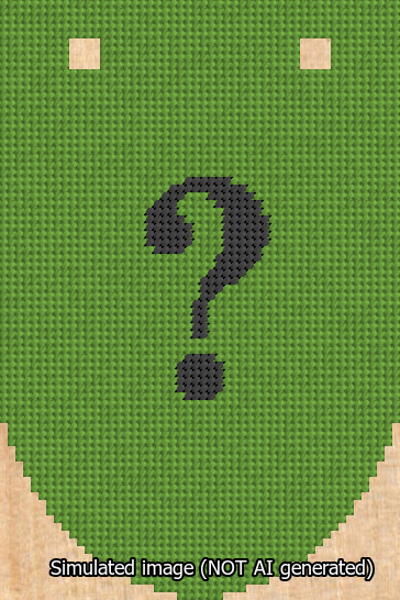A simulated image of the stitched needlepoint design: Banner 13m Rounded Question Black on Light Green. Not A.I. generated.