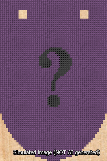 A simulated image of the stitched needlepoint design: Banner 13m Rounded Question Black on Purple. Not A.I. generated.