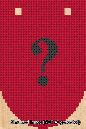 A simulated image of the stitched needlepoint design: Banner 13m Rounded Question Black on Red. Not A.I. generated.