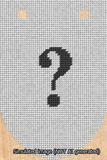 A simulated image of the stitched needlepoint design: Banner 13m Rounded Question Black on White. Not A.I. generated.