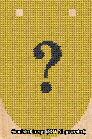 A simulated image of the stitched needlepoint design: Banner 13m Rounded Question Black on Yellow. Not A.I. generated.