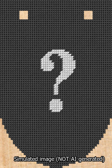 A simulated image of the stitched needlepoint design: Banner 13m Rounded Question White on Black. Not A.I. generated.