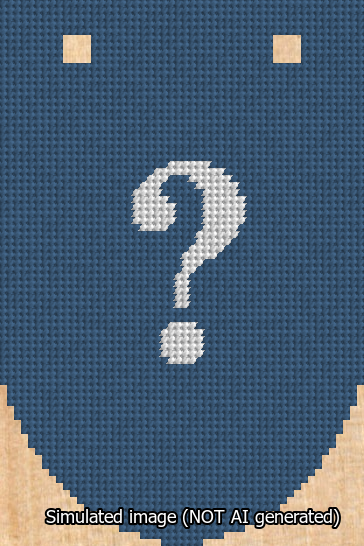 A simulated image of the stitched needlepoint design: Banner 13m Rounded Question White on Blue. Not A.I. generated.