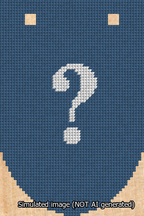 A simulated image of the stitched needlepoint design: Banner 13m Rounded Question White on Blue. Not A.I. generated.