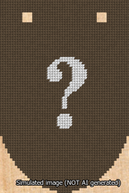 A simulated image of the stitched needlepoint design: Banner 13m Rounded Question White on Brown. Not A.I. generated.
