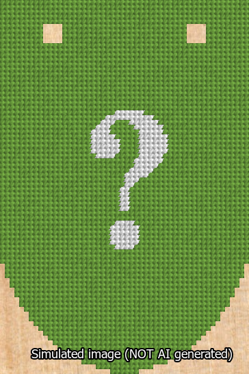 A simulated image of the stitched needlepoint design: Banner 13m Rounded Question White on Light Green. Not A.I. generated.